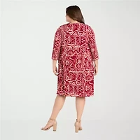 R & M Richards Womens Geometric Jacket Dress With Removable Necklace Plus