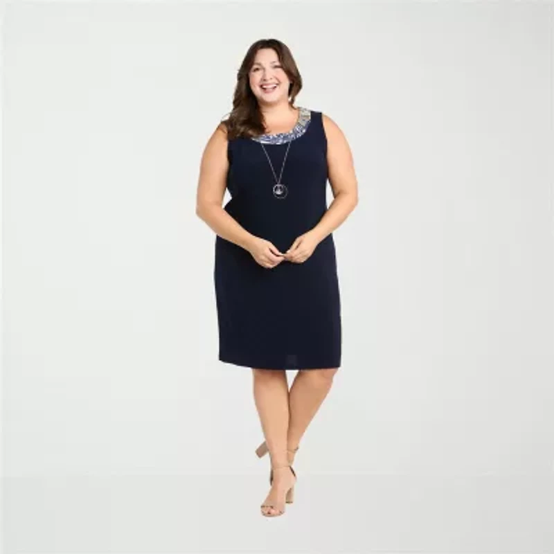 R & M Richards Womens Jacket Dress With Removable Necklace Plus