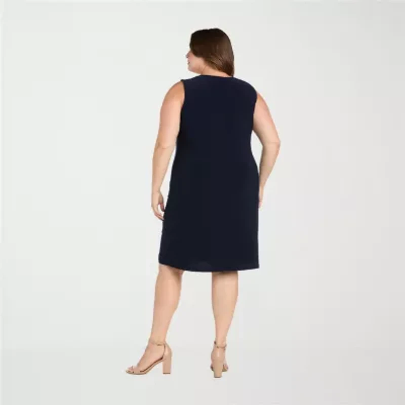 R & M Richards Womens Jacket Dress With Removable Necklace Plus