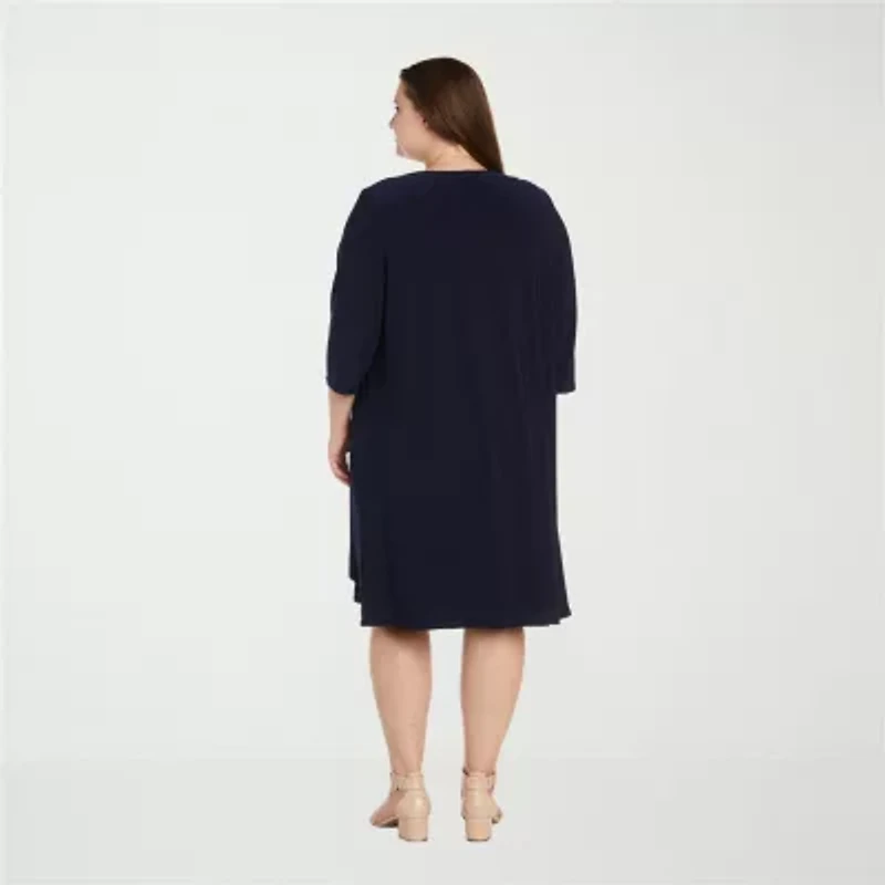 R & M Richards Womens Jacket Dress With Removable Necklace Plus