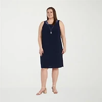 R & M Richards Womens Floral Jacket Dress With Removable Necklace Plus