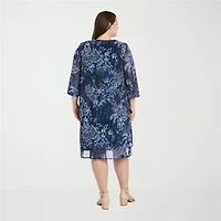R & M Richards Womens Floral Jacket Dress With Removable Necklace Plus