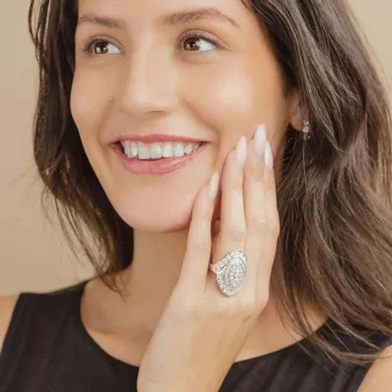 G/Si2) Womens CT. T.W. Lab Grown White Diamond 10K Gold Marquise Cluster Cocktail Ring