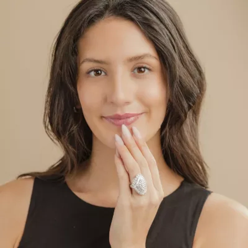 G/Si2) Womens CT. T.W. Lab Grown White Diamond 10K Gold Marquise Cluster Cocktail Ring