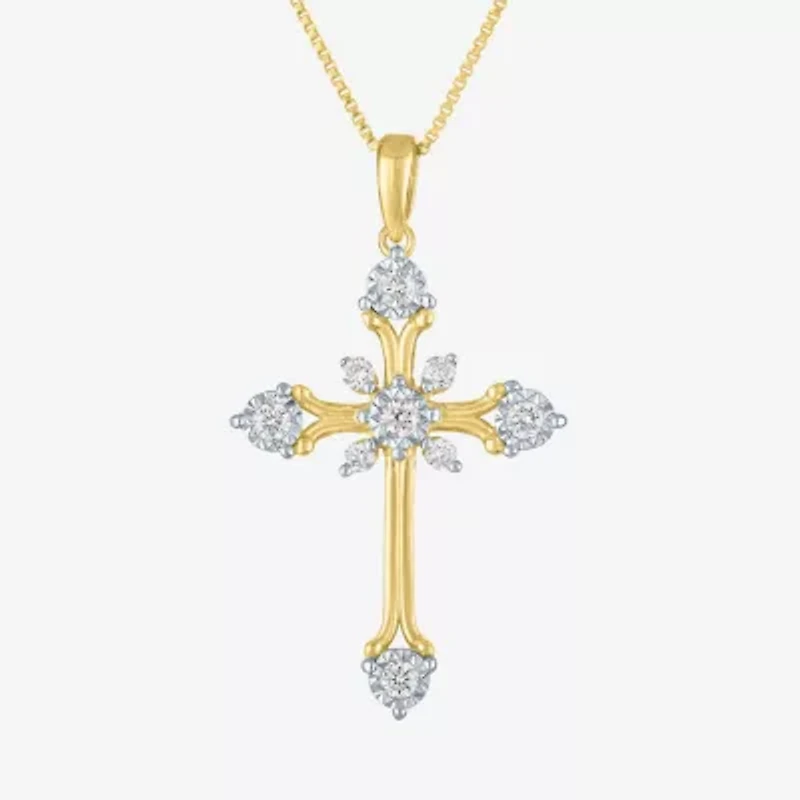 (G-H / Si2 I1) Womens 1/4 CT. T.W. Lab Grown White Diamond 14K Gold Over Silver Sterling Silver Cross 18 Inch Pendant Necklace