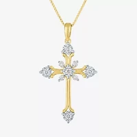 (G-H / Si2 I1) Womens 1/4 CT. T.W. Lab Grown White Diamond 14K Gold Over Silver Sterling Silver Cross 18 Inch Pendant Necklace