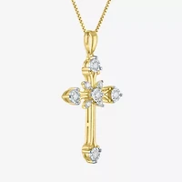 (G-H / Si2 I1) Womens 1/4 CT. T.W. Lab Grown White Diamond 14K Gold Over Silver Sterling Silver Cross 18 Inch Pendant Necklace