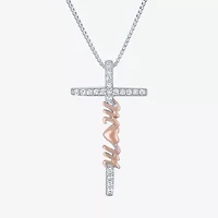 "Mom" (G-H / Si2 I1) Womens 1/10 CT. T.W. Lab Grown White Diamond 14K Rose Gold Over Silver Sterling Silver Cross 18 Inch Pendant Necklace