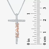 "Mom" (G-H / Si2 I1) Womens 1/10 CT. T.W. Lab Grown White Diamond 14K Rose Gold Over Silver Sterling Silver Cross 18 Inch Pendant Necklace