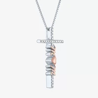"Mom" (G-H / Si2 I1) Womens 1/10 CT. T.W. Lab Grown White Diamond 14K Rose Gold Over Silver Sterling Silver Cross 18 Inch Pendant Necklace