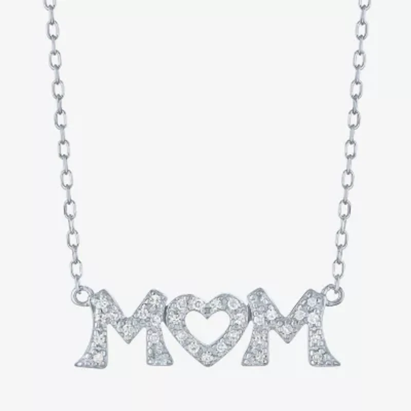 Mom (G-H / Si2-I1) Womens 1/10 CT. T.W. Lab Grown White Diamond Sterling Silver Heart 16 Inch Pendant Necklace