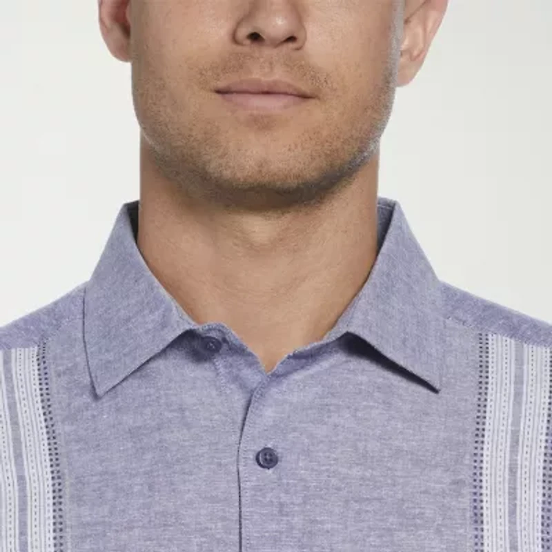 Cubavera Yarn Dye Panel Mens Short Sleeve Regular Fit Button-Down Shirt