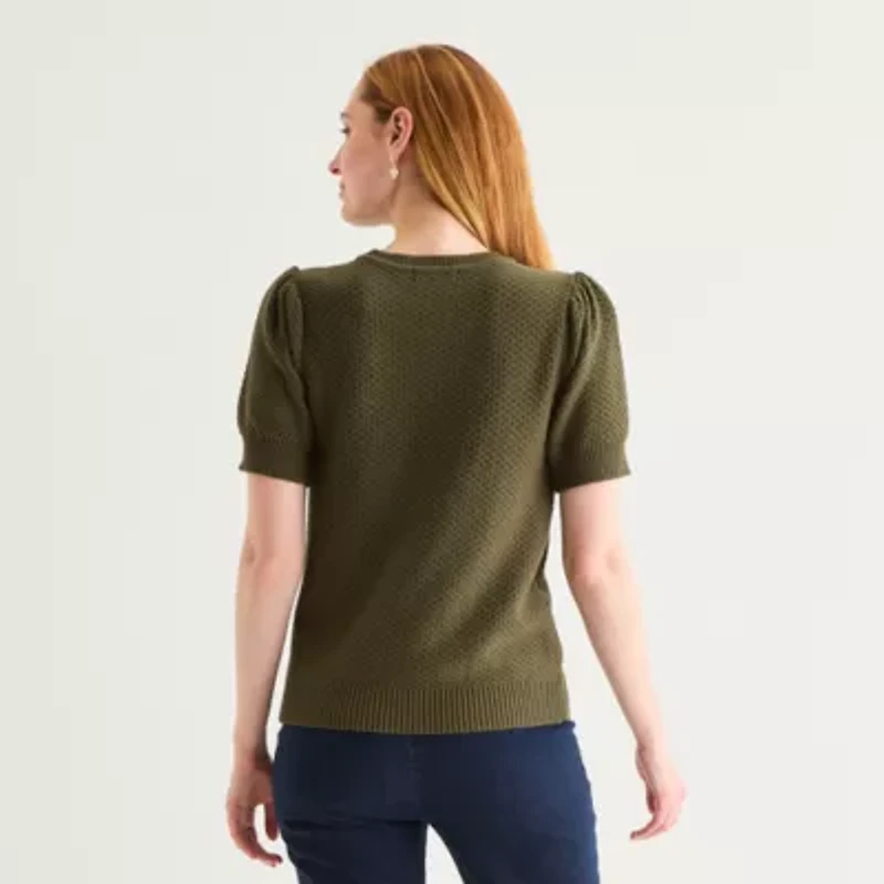 Liz Claiborne Womens Crew Neck Short Sleeve Pullover Sweater