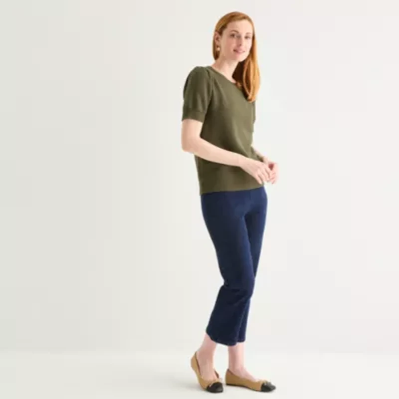 Liz Claiborne Womens Crew Neck Short Sleeve Pullover Sweater