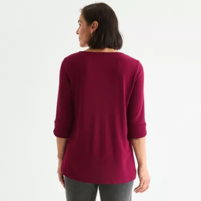Liz Claiborne Womens Round Neck 3/4 Sleeve Tunic Top