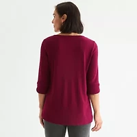 Liz Claiborne Womens Round Neck 3/4 Sleeve Tunic Top