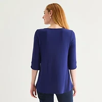 Liz Claiborne Womens Round Neck 3/4 Sleeve Tunic Top