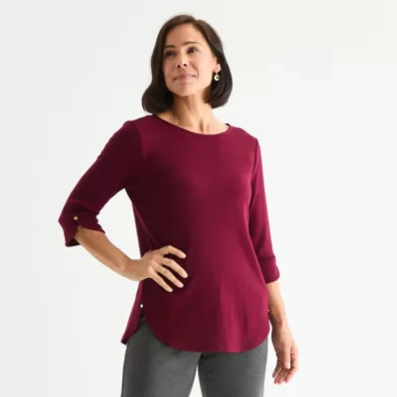 Liz Claiborne Womens Round Neck 3/4 Sleeve Tunic Top