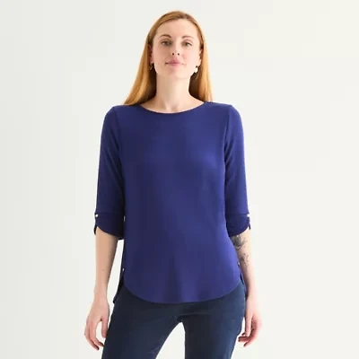 Liz Claiborne Womens Round Neck 3/4 Sleeve Tunic Top