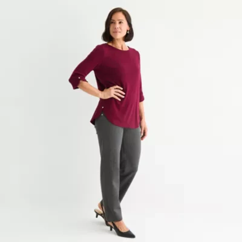 Liz Claiborne Womens Round Neck 3/4 Sleeve Tunic Top