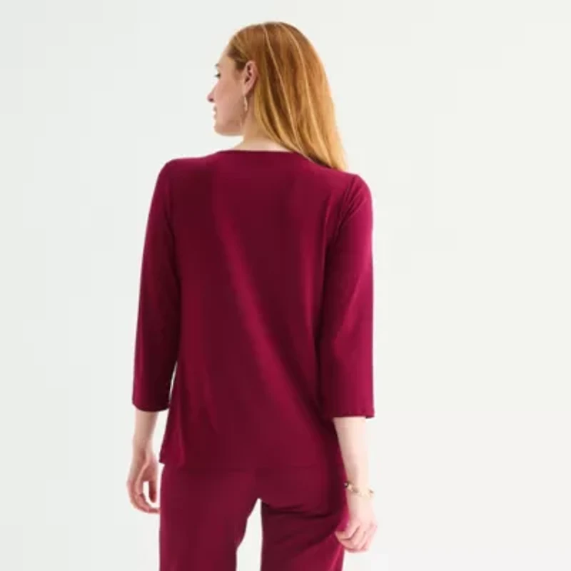 Liz Claiborne Womens Keyhole Neck 3/4 Sleeve Blouse