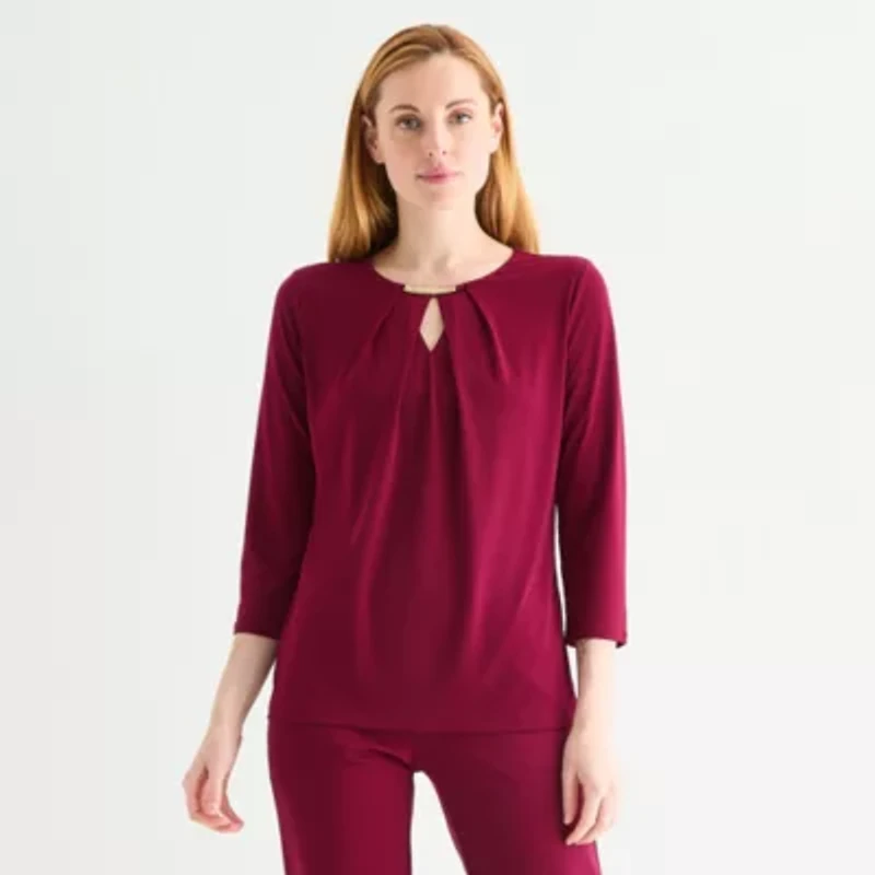 Liz Claiborne Womens Keyhole Neck 3/4 Sleeve Blouse