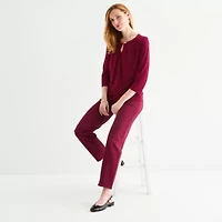 Liz Claiborne Womens Keyhole Neck 3/4 Sleeve Blouse