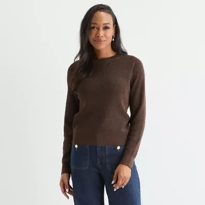 Liz Claiborne Womens Crew Neck Long Sleeve Pullover Sweater