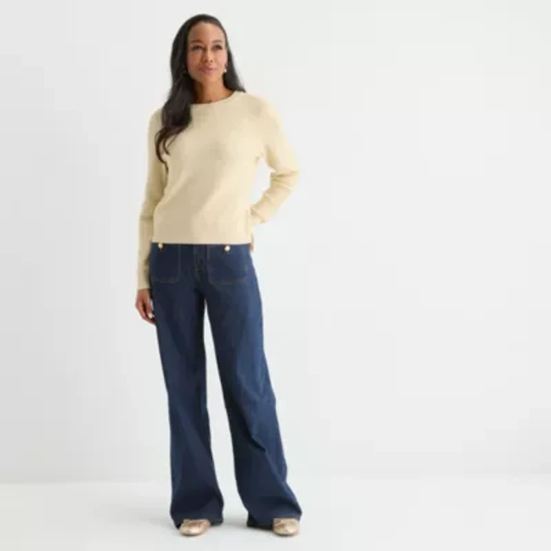 Liz Claiborne Womens Crew Neck Long Sleeve Pullover Sweater