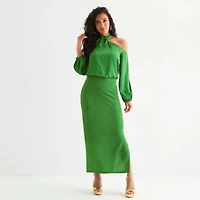 Bold Elements Womens Keyhole Neck Long Sleeve Satin Blouse