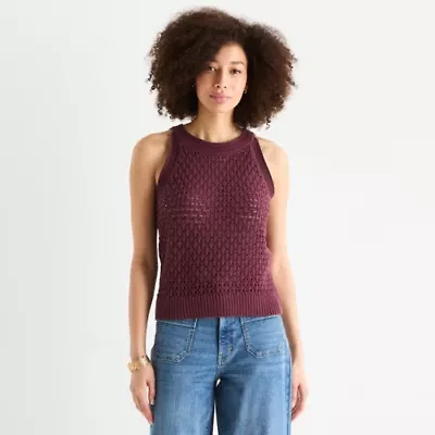 a.n.a Crochet Womens Crew Neck Sleeveless Pullover Sweater