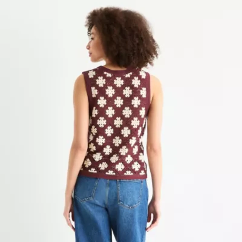 a.n.a Crochet Womens Crew Neck Sleeveless Pullover Sweater