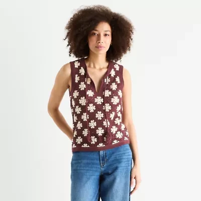 a.n.a Crochet Womens Crew Neck Sleeveless Pullover Sweater