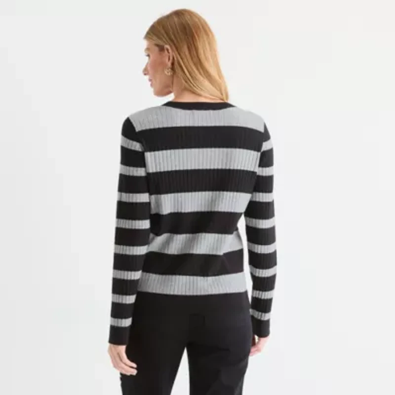 Liz Claiborne Womens Crew Neck Long Sleeve Striped Pullover Sweater