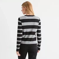 Liz Claiborne Womens Crew Neck Long Sleeve Striped Pullover Sweater