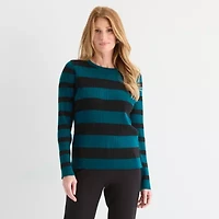 Liz Claiborne Womens Crew Neck Long Sleeve Striped Pullover Sweater