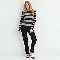 Liz Claiborne Womens Crew Neck Long Sleeve Striped Pullover Sweater