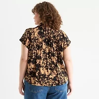 a.n.a Pleated Shoulder Womens Plus Short Sleeve Blouse