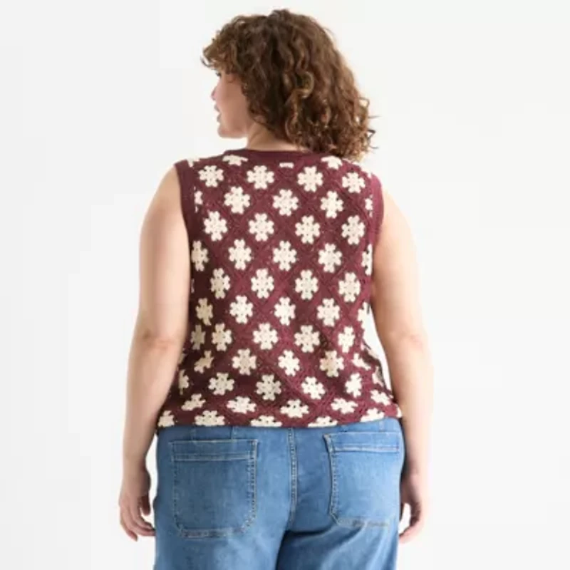 a.n.a Plus Crochet Womens Crew Neck Sleeveless Pullover Sweater
