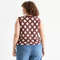 a.n.a Plus Crochet Womens Crew Neck Sleeveless Pullover Sweater