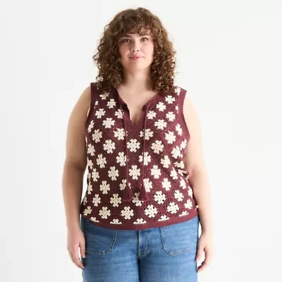 a.n.a Plus Crochet Womens Crew Neck Sleeveless Pullover Sweater