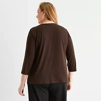 Liz Claiborne Womens Easy-on + Easy-off 3/4 Sleeve Adaptive Plus Blouse