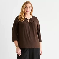 Liz Claiborne Womens Easy-on + Easy-off 3/4 Sleeve Adaptive Plus Blouse