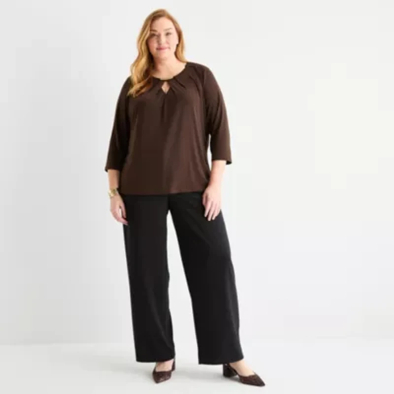 Liz Claiborne Womens Easy-on + Easy-off 3/4 Sleeve Adaptive Plus Blouse