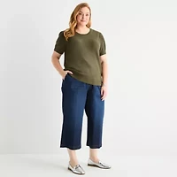 Liz Claiborne Plus Womens Crew Neck Short Sleeve Pullover Sweater