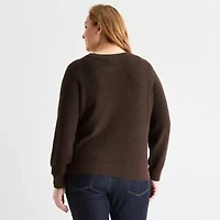 Liz Claiborne Plus Womens Crew Neck Long Sleeve Pullover Sweater