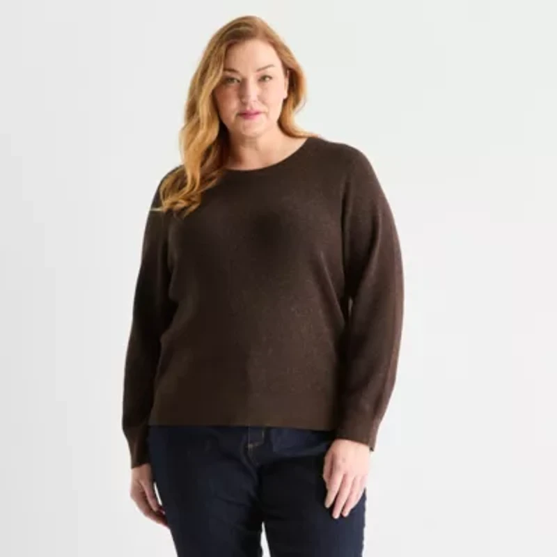 Liz Claiborne Plus Womens Crew Neck Long Sleeve Pullover Sweater