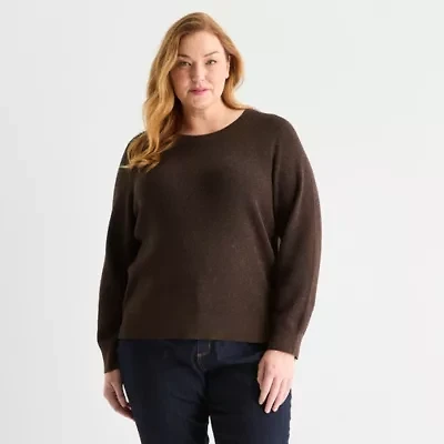 Liz Claiborne Plus Womens Crew Neck Long Sleeve Pullover Sweater
