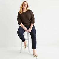 Liz Claiborne Plus Womens Crew Neck Long Sleeve Pullover Sweater