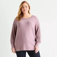 Liz Claiborne Plus Womens Crew Neck Long Sleeve Pullover Sweater